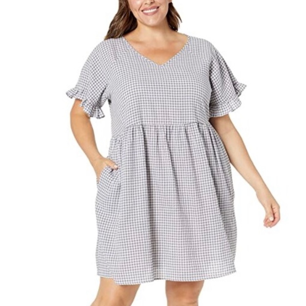 Madewell White and Gray Gingham Midi Dress